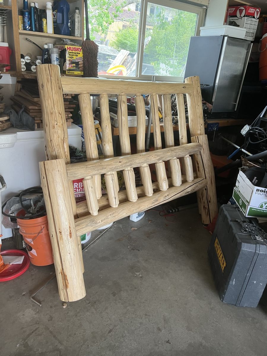 Queen log bed
