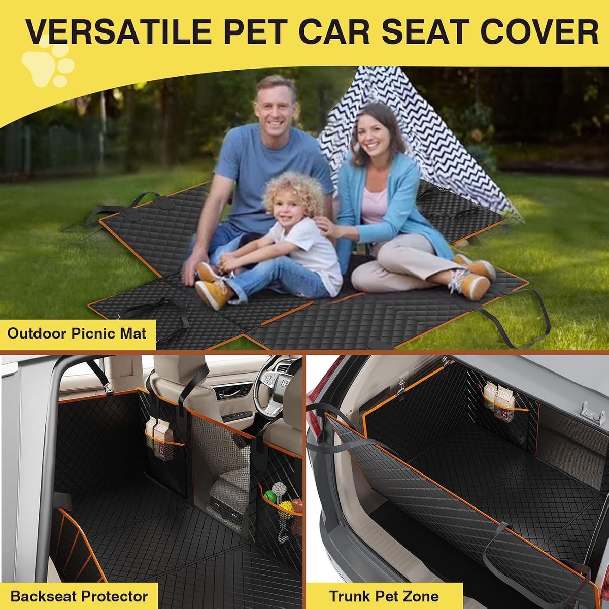 Dog Car Seat Cover, Foldable Waterproof Non-Slip Back Seat Extender, Hammock Cargo Liner for Car/SUV/Truck, Black XL
