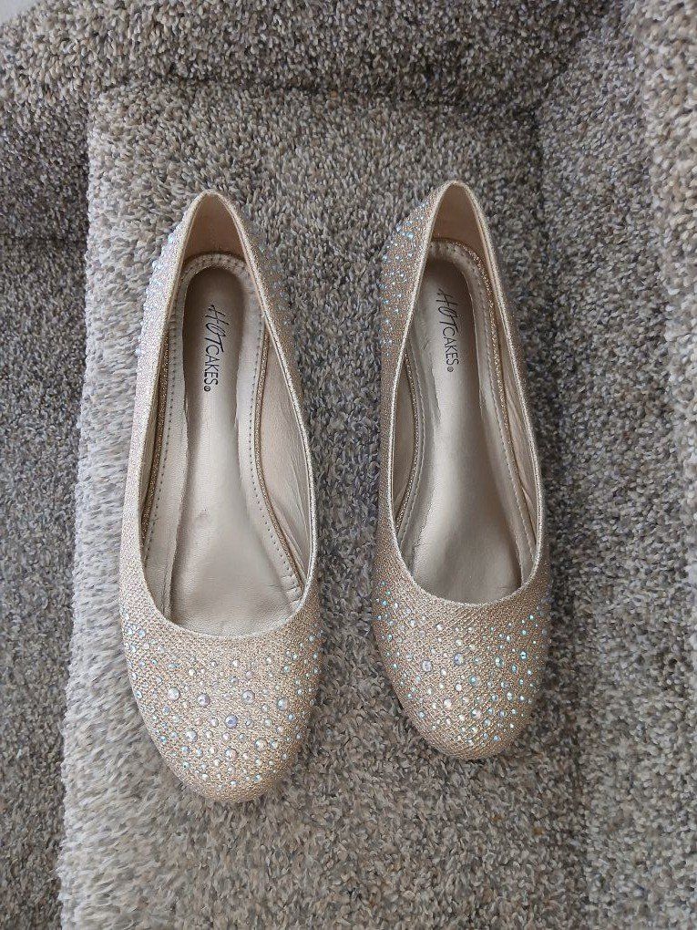 Sparkly Gold Flats with Rhinestones, Size 9