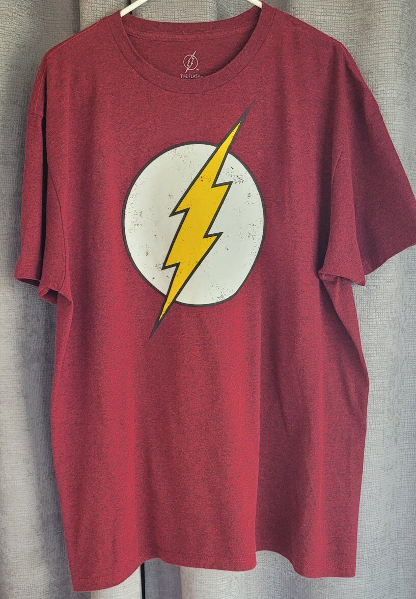 Flash Distressed Symbol On Dark Red T-Shirt
