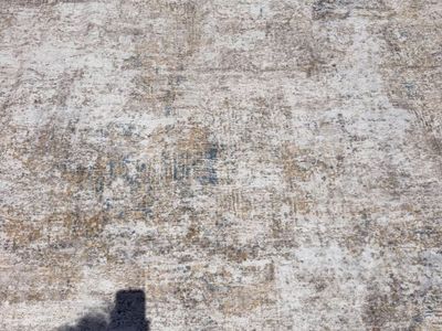 New. 6x9 Modern Distressed Abstract Area Rug - Cream, Gold, and Slate Blue