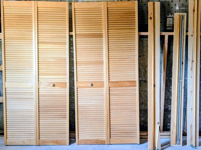 Natural Wood Bi-Fold Louvered Doors - 2 Panels, Light Wood Finish, Hardware Included