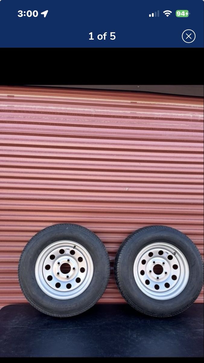 Set of 2 Free Country ST 205/75 D 15” Trailer Tires Mounted on New Silver Wheels Brand New 5 on 5 Pattern