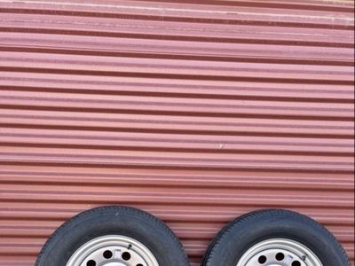 Set of 2 Free Country ST 205/75 D 15” Trailer Tires Mounted on New Silver Wheels Brand New 5 on 5 Pattern