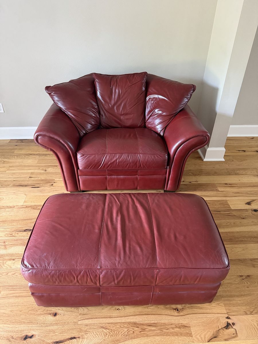 Red Italian Leather Armchair + Matching Ottoman - Provo - $200 OBO - Must Go This Weekend!