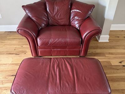 Red Italian Leather Armchair + Matching Ottoman - Provo - $200 OBO - Must Go This Weekend!