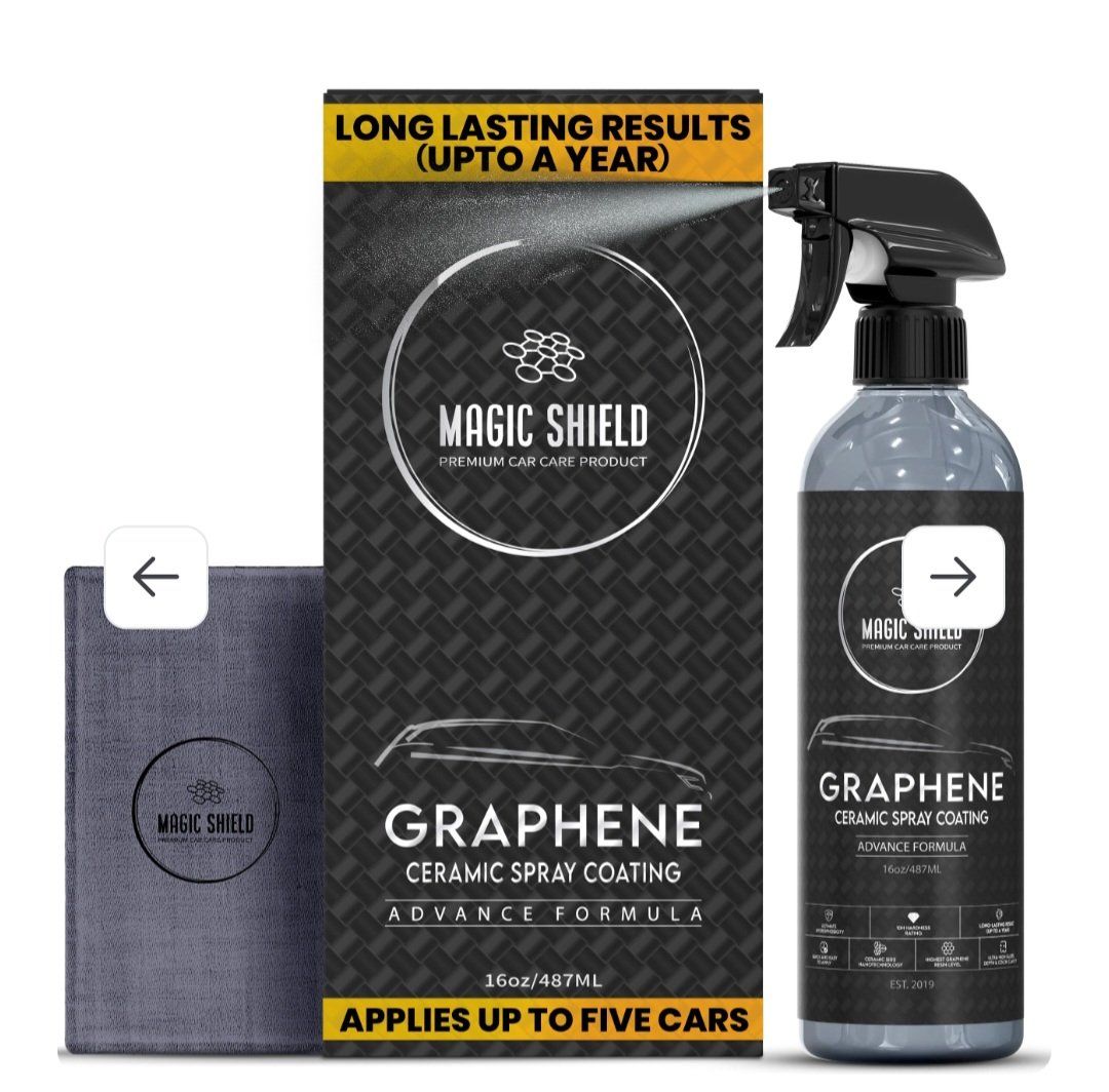 Magic Shield Graphene Ceramic Spray Coating Quick & Easy for Cars, Motorcycles, Boats, Wash & Wax lasts 1 year