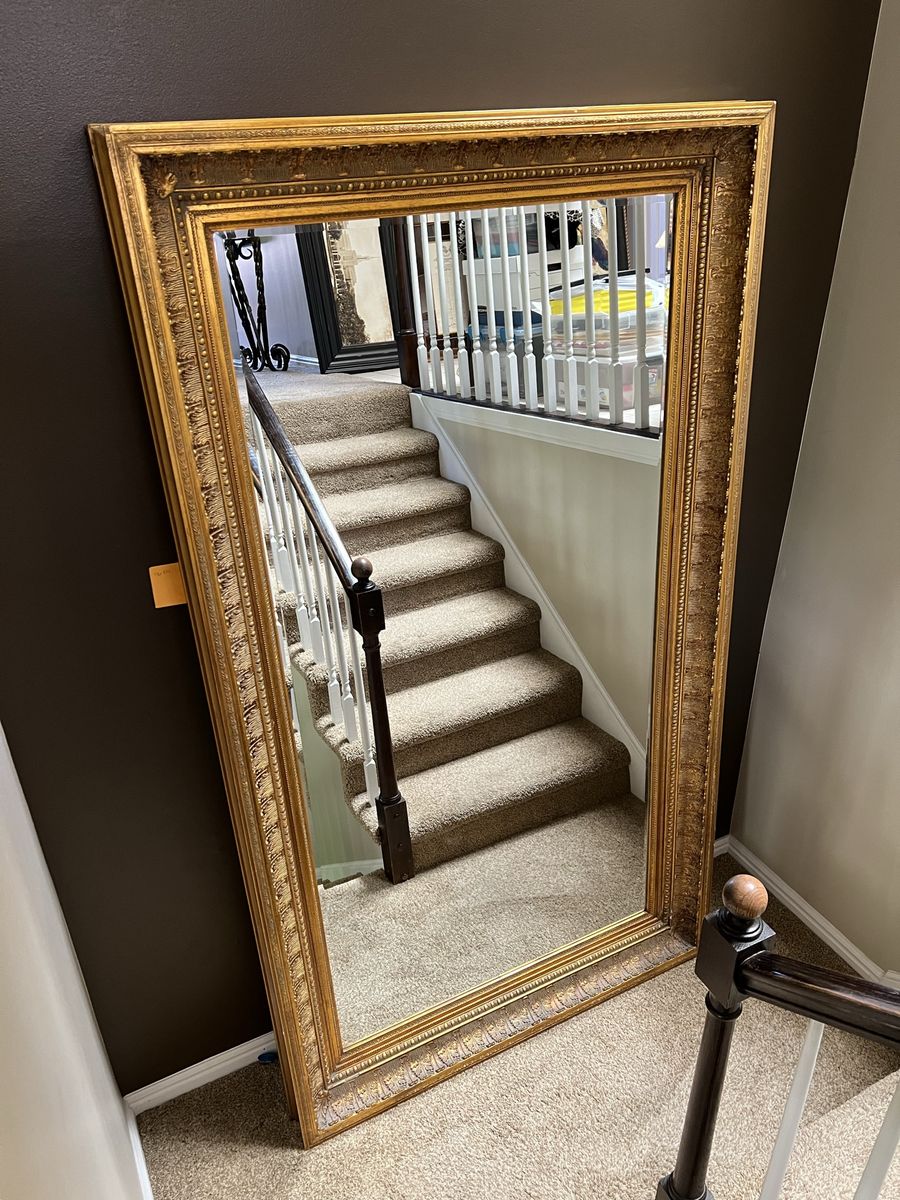 Large Gold Ornate Frame Floor Mirror - Elegant Full-Length Decorative Mirror