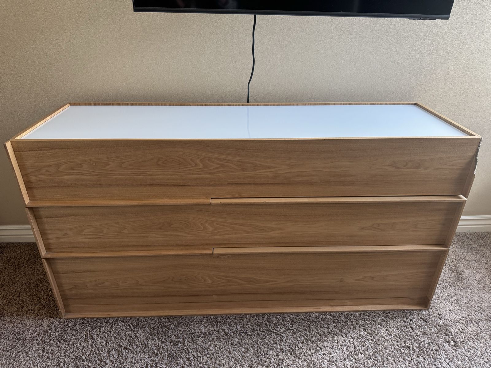 Wooded Dresser with white glass top