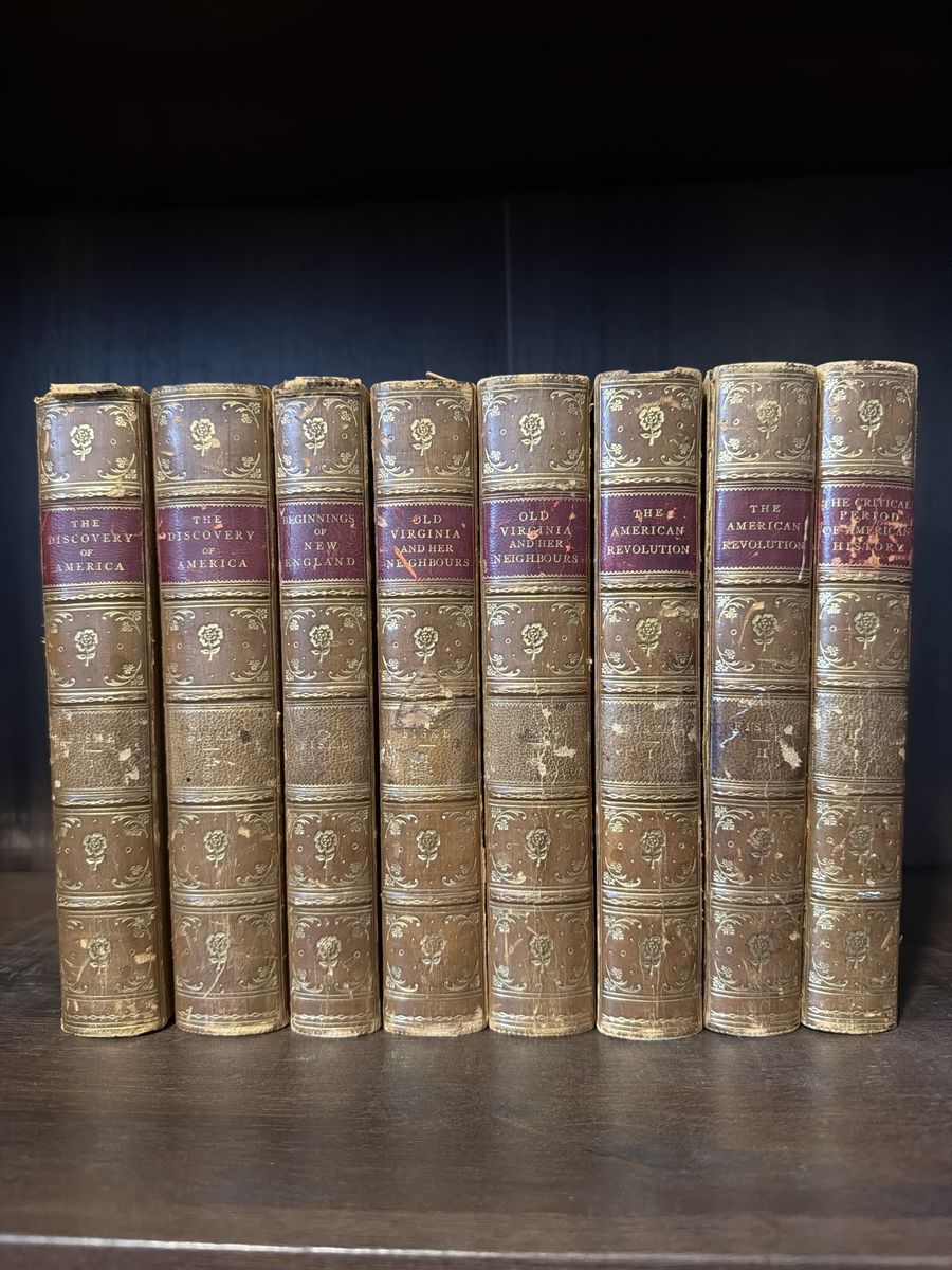 Antique John Fiske American History Books – 8 Leather-Bound Volumes – 1890s