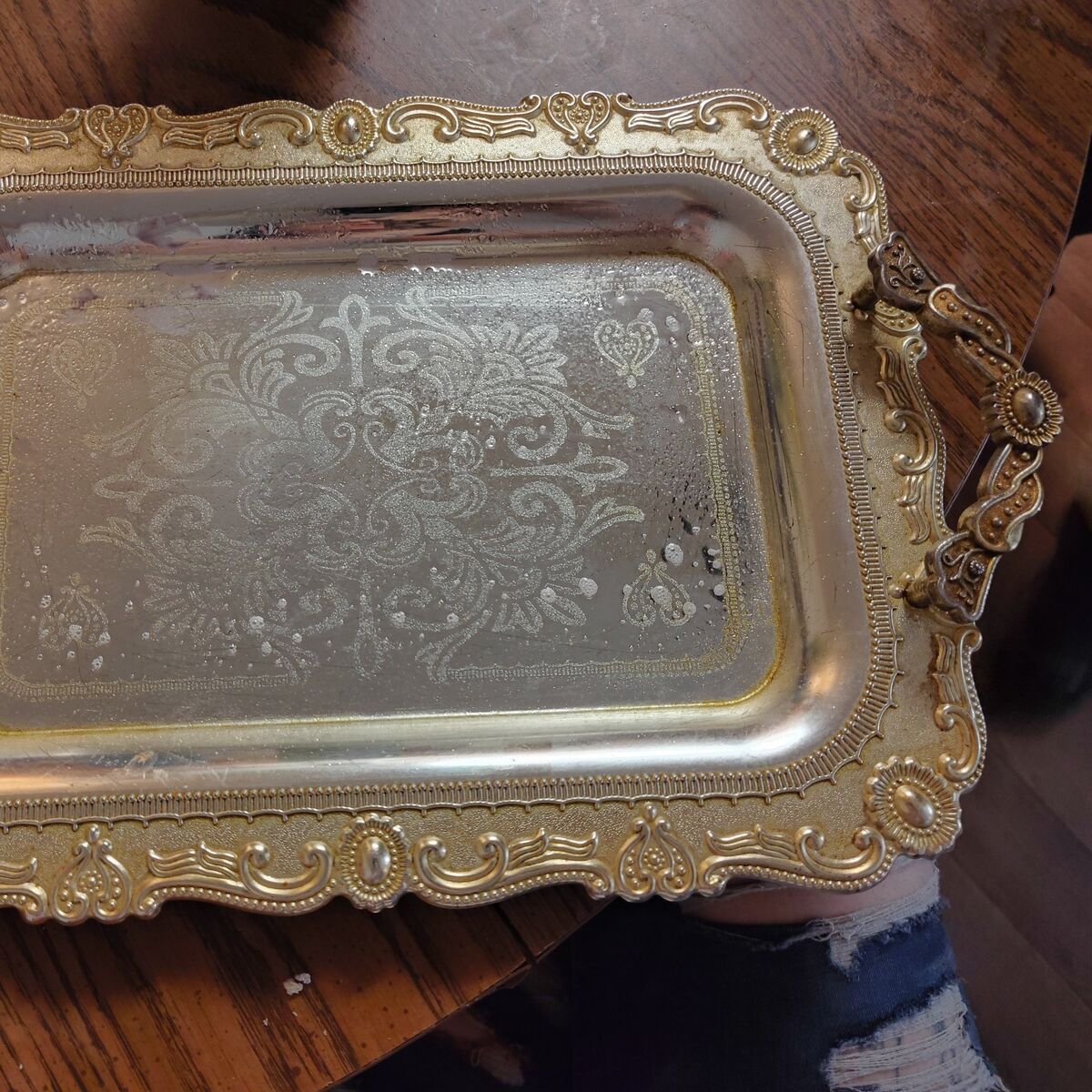 antique brass golden tray