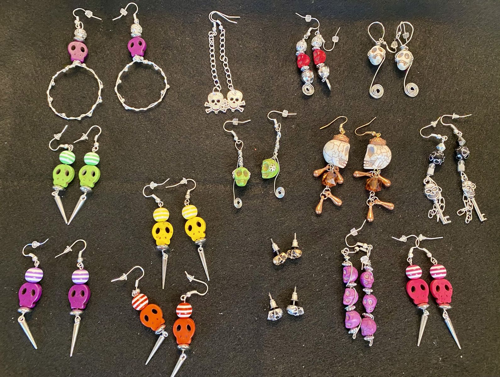NEW! Halloween Gothic Skull Earrings Including Dangle Stud Hoops Multicolored $6-$15 - C PIX