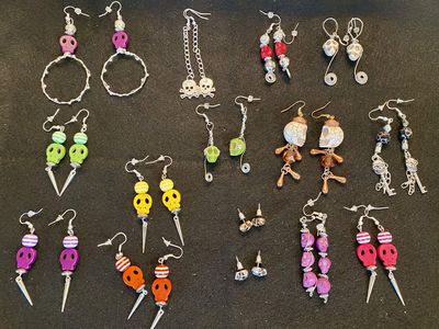 NEW! Halloween Gothic Skull Earrings Including Dangle Stud Hoops Multicolored $6-$15 - C PIX