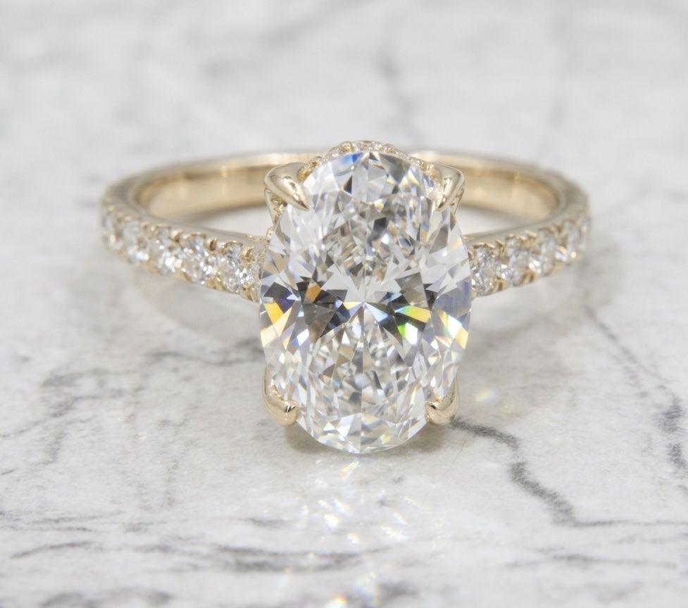 2.52CTW Lab Grown Diamond Ring 14K Yellow Gold 2CT Oval Hidden Halo Tulip Cathedral size 6.5