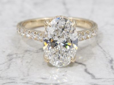 2.52CTW Lab Grown Diamond Ring 14K Yellow Gold 2CT Oval Hidden Halo Tulip Cathedral size 6.5