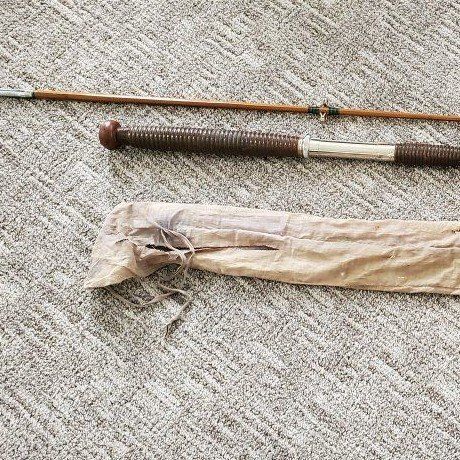 Vintage Montague Bamboo Ocean Fishing Rod 2-Piece with Storage Sleeve