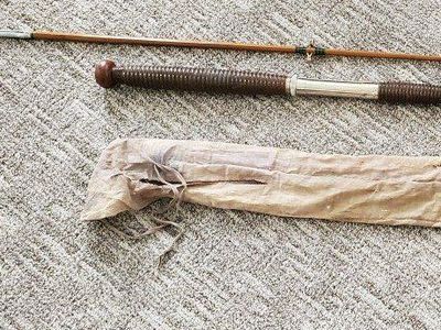 Vintage Montague Bamboo Ocean Fishing Rod 2-Piece with Storage Sleeve