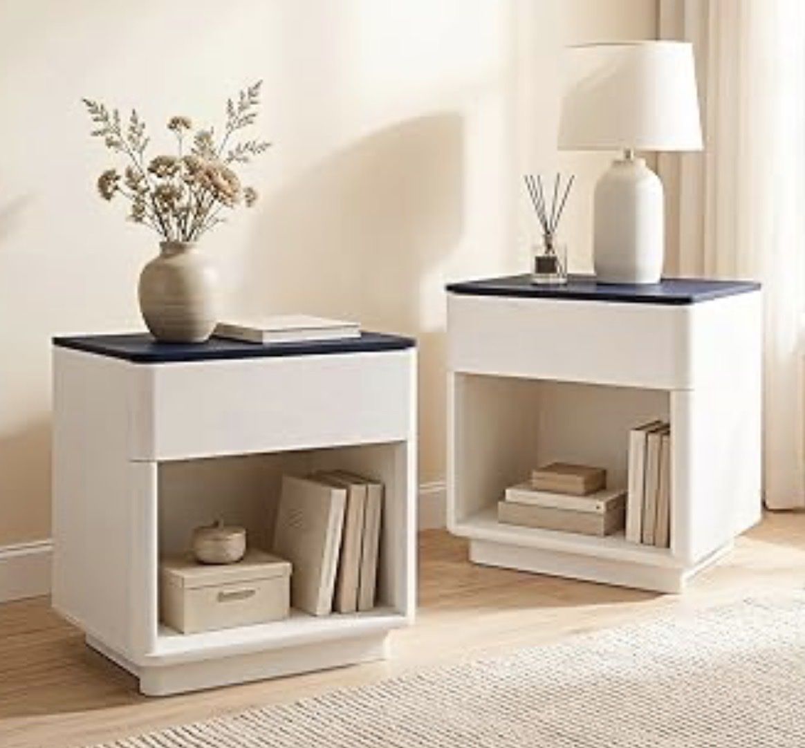 24 inch bedside tables 2Pk ChargIng Nightstand NEW