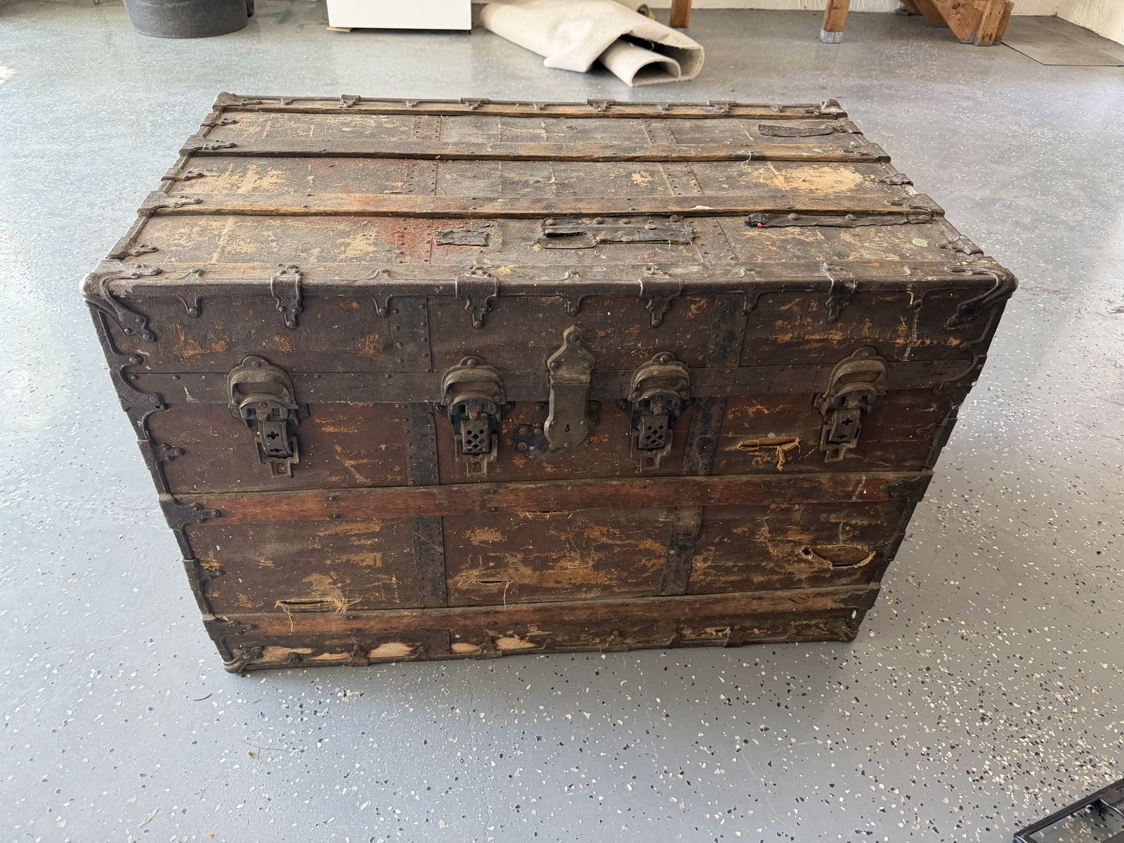 Vintage Wooden Steamer Trunk w/ Metal Hardware & Interior Compartments - Provo Pickup