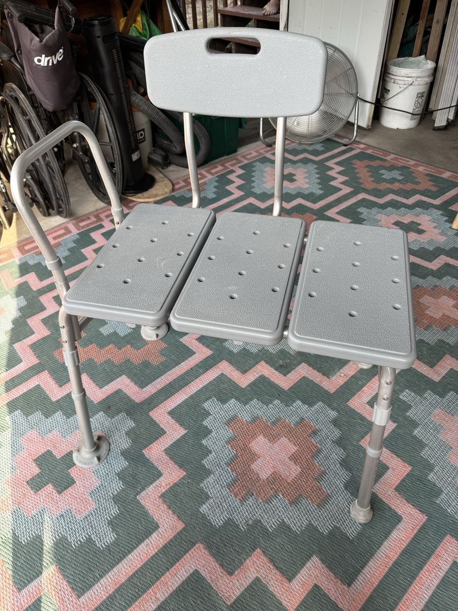 Guardian Medical Gray Transfer Bench with Backrest - Adjustable Height Shower Chair