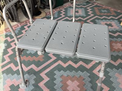 Guardian Medical Gray Transfer Bench with Backrest - Adjustable Height Shower Chair