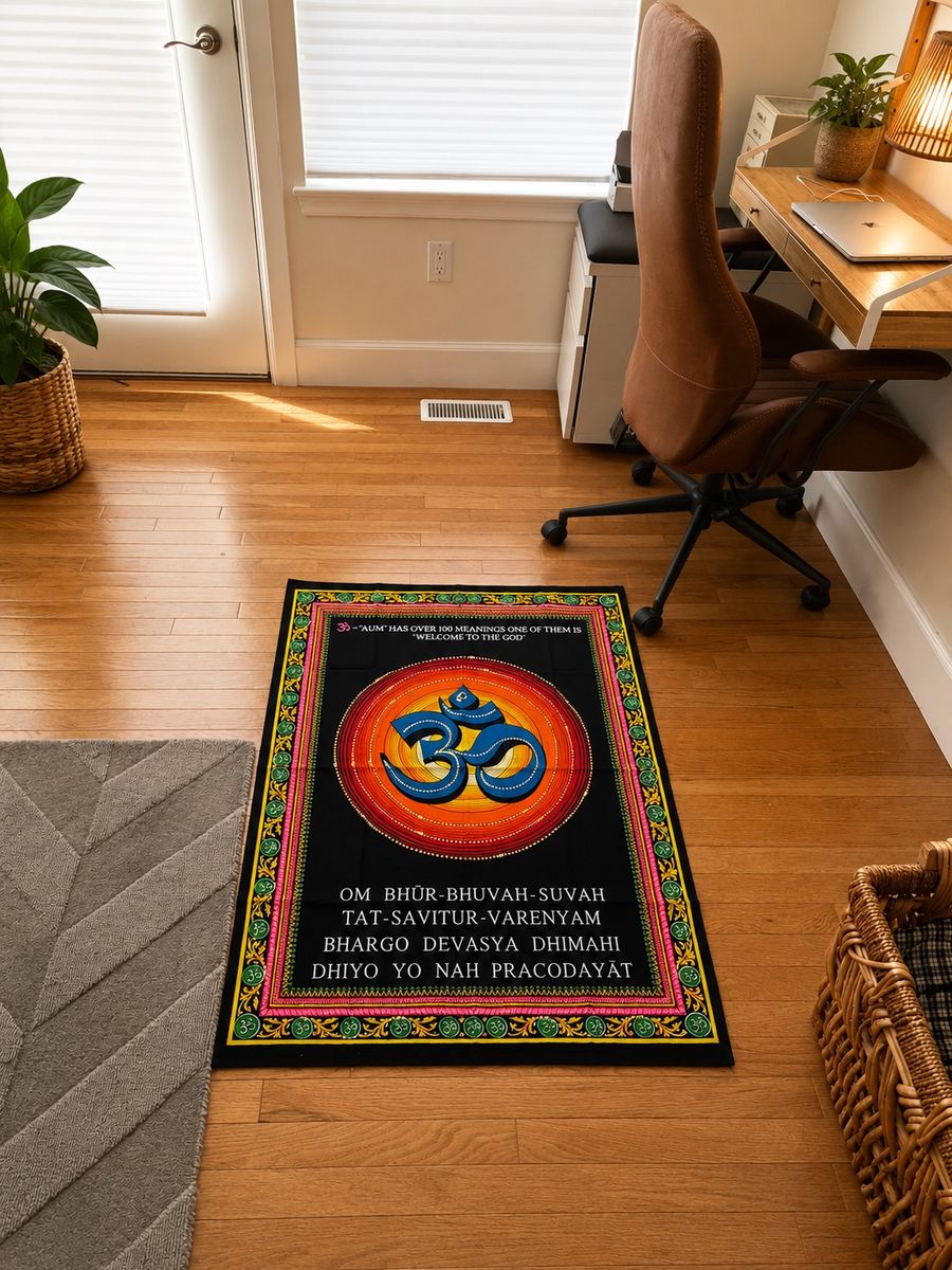 Om Symbol and Gayatri Mantra Tapestry Wall Hanging