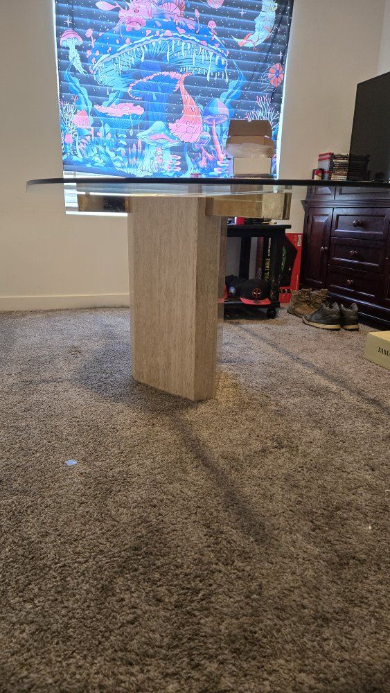 glass top with marble base table