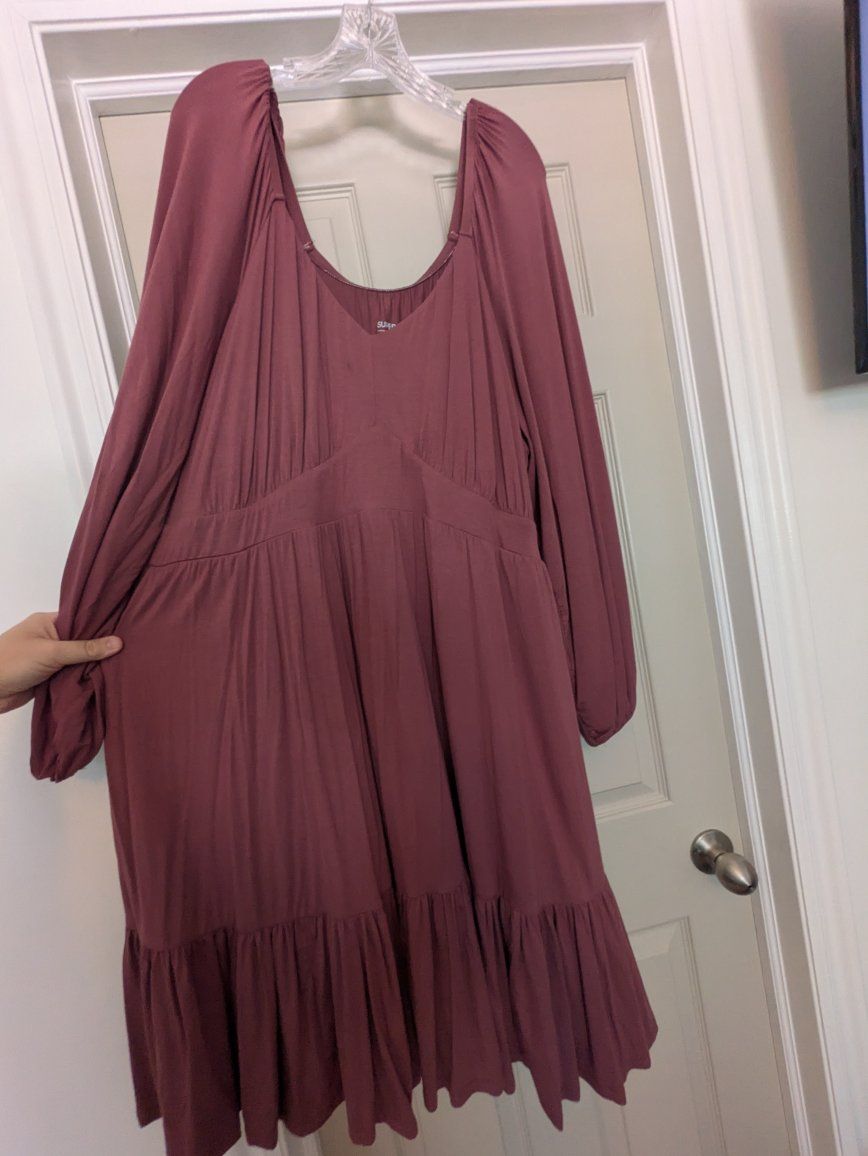 New Women's Plus Size 4X Mauve Long Sleeve Ruffle Hem Dress