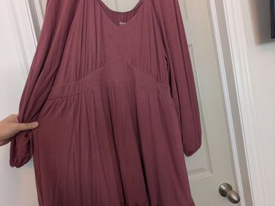 New Women's Plus Size 4X Mauve Long Sleeve Ruffle Hem Dress