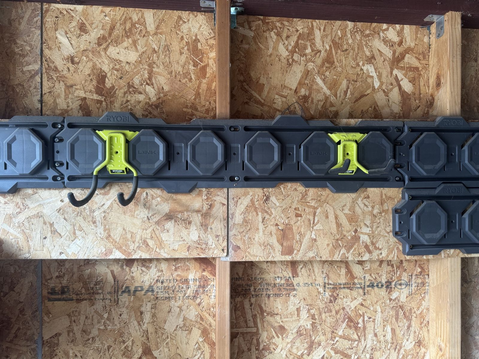 Ryobi Link Modular Storage System Wall Rail with (2) Large J-Hooks - Garage Organization