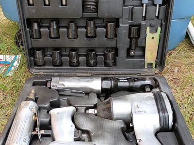 Air Tool Kit with Impact Wrench, Ratchet, Die Grinder, Hammer, Chisel, & Sockets in Hard Case