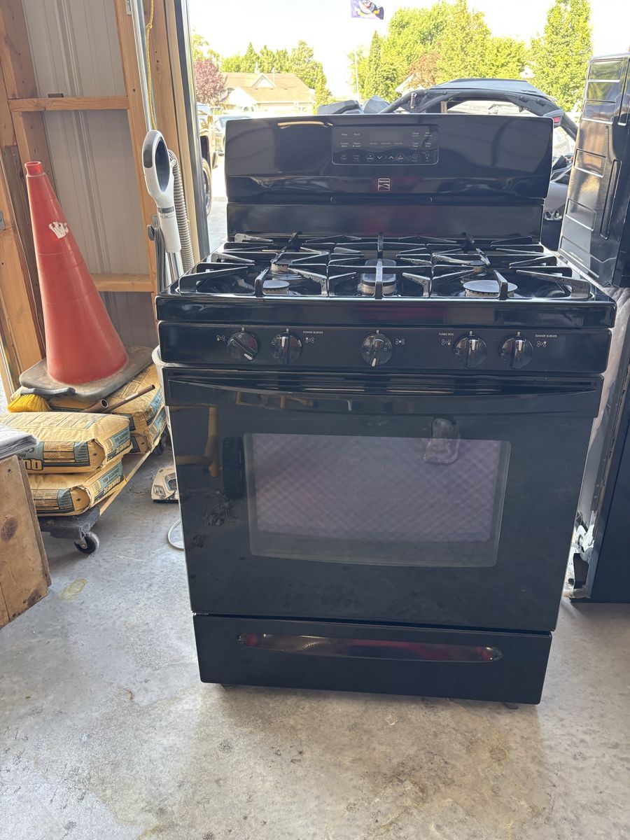 Kenmore Black Appliance Set - Gas Range Stove, Dishwasher, Over-The-Range Microwave