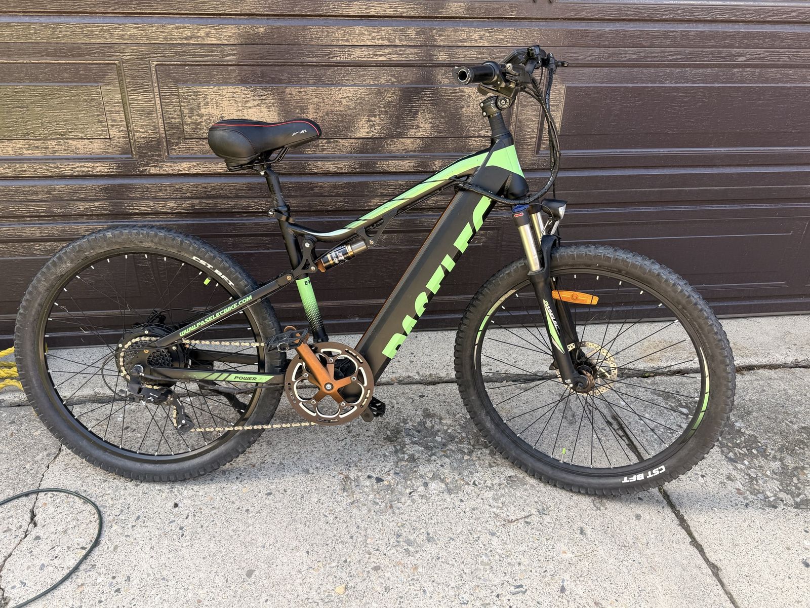 PasElec GS9 Electric Mountain Bike 2021 - Full Suspension, Black and Green