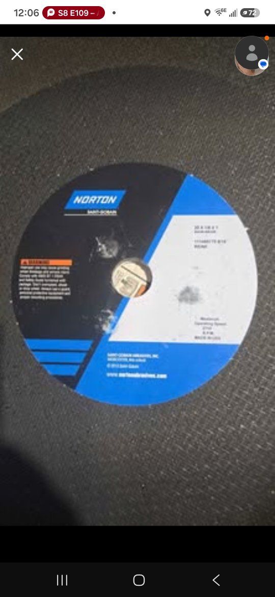 Box of 10 NORTON 20" Abrasives cut of Blades Heavy Duty chop saw blades 20 x 1/8 x 1