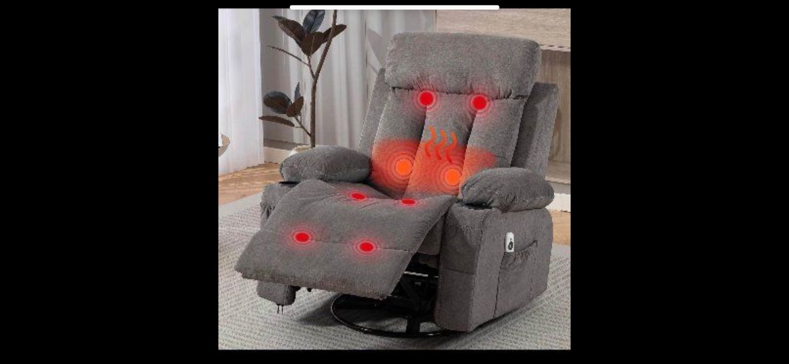 New Gray Swivel Rocker Recliner Chair with Massage and Heat$130 pet and smoke free home.