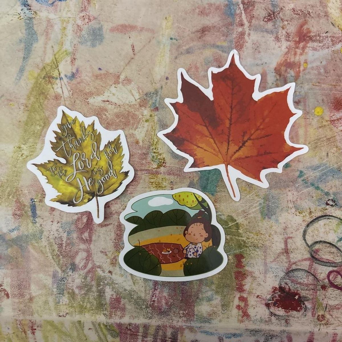Autumn Leaves & Cartoon Character Sticker Set - Decorative Stickers, Craft Supplies
