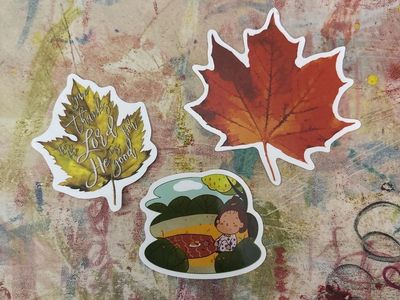 Autumn Leaves & Cartoon Character Sticker Set - Decorative Stickers, Craft Supplies