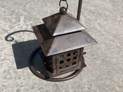 Square candle lantern with Shepard’s hook arm
