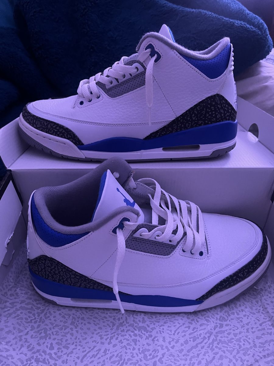 Nike Air Jordan 3 Retro Royal Blue Cement Sneakers Men's Size 9/5 White/Blue/Grey