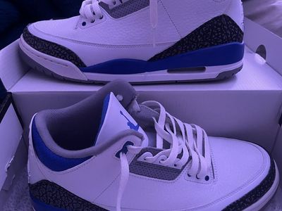 Nike Air Jordan 3 Retro Royal Blue Cement Sneakers Men's Size 9/5 White/Blue/Grey