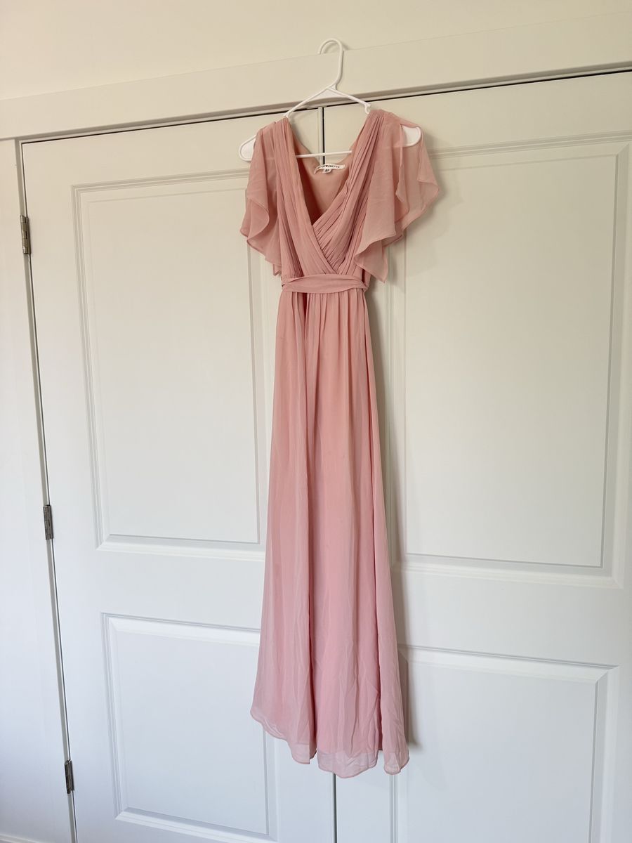 Ever Pretty Dusty Rose Chiffon Maxi Dress - Flutter Sleeves, Size Small