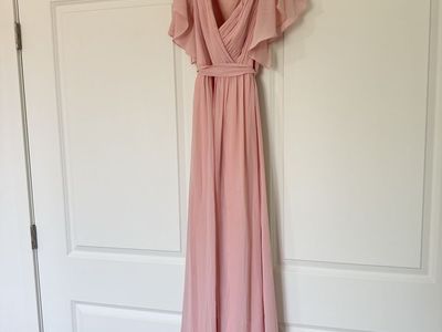 Ever Pretty Dusty Rose Chiffon Maxi Dress - Flutter Sleeves, Size Small