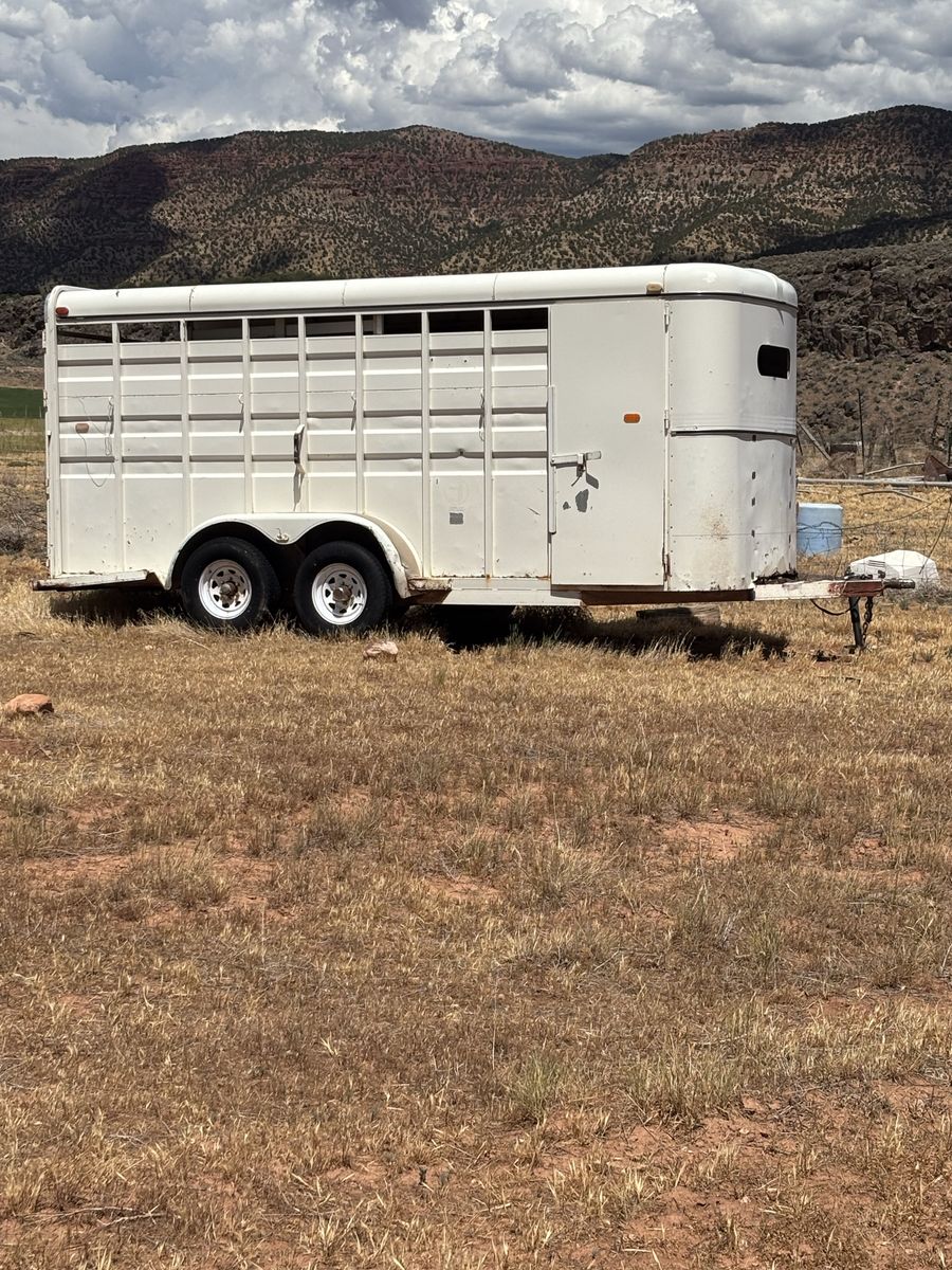 Circle J White Dual-Axle Bumper Pull Livestock Trailer