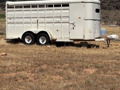 Circle J White Dual-Axle Bumper Pull Livestock Trailer