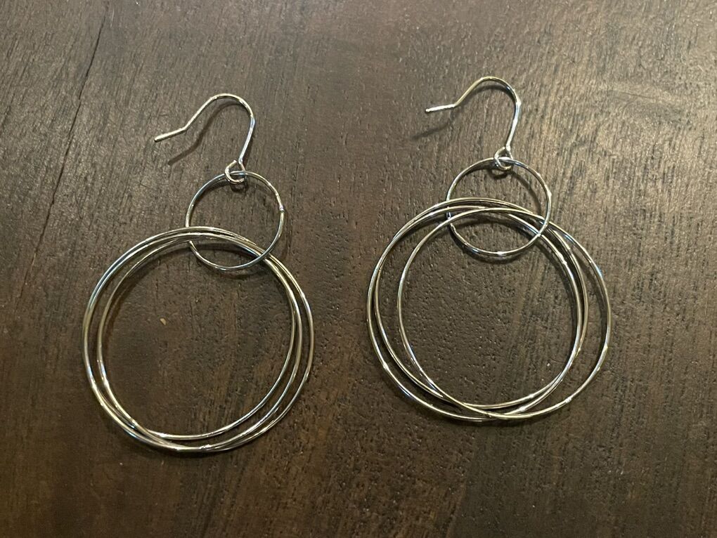 Silver Tone Earrings 3 Large Hoops From Small One