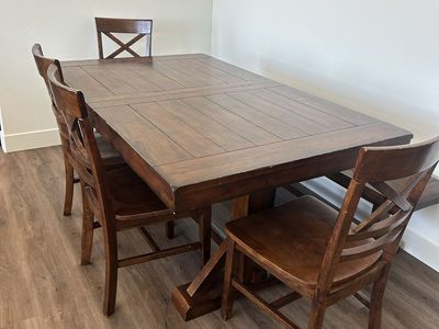 Dark Wood Dining Kitchen Table with 4 Chairs and Bench - Expandable