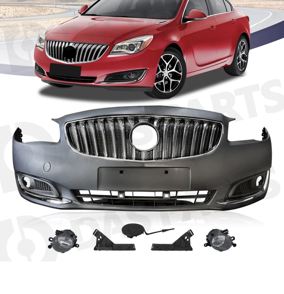 Fit 2014-2017 Buick Regal Complete Front Bumper Cover Grille Fog Light Assembly