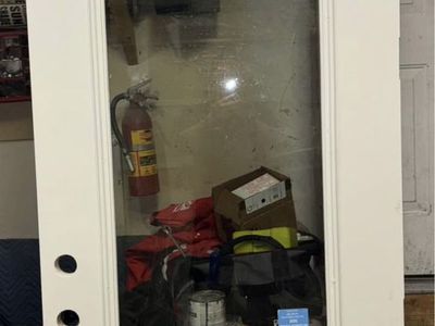 Exterior fiberglass entry door LH in swing, with 3/4 glass, 35 3/4”Wx 95 3/4”H, New installed then replaced