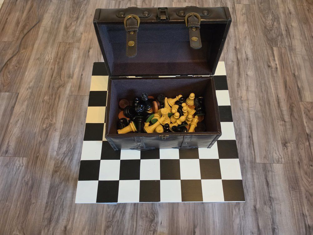 Chess/Checkers set with table and treasure chest case