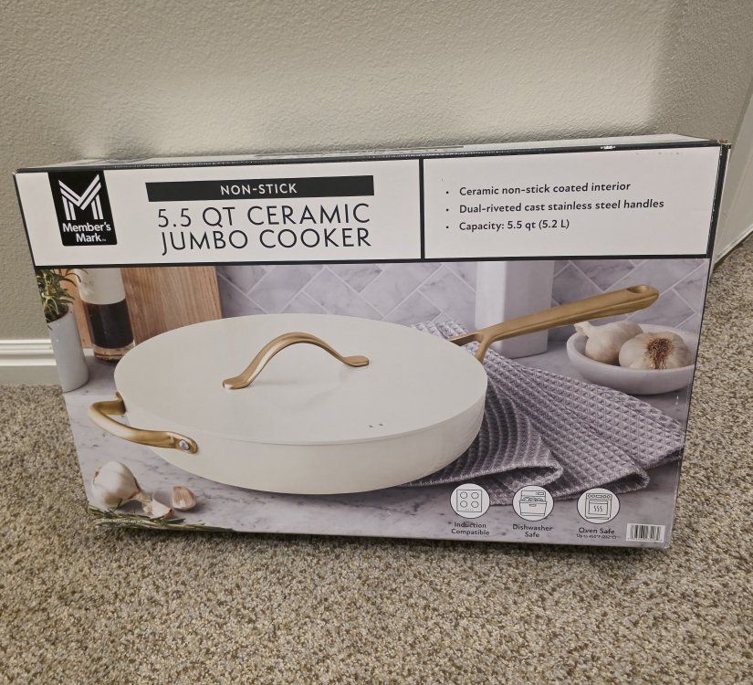 Caraway Cream 5.5 Quart Ceramic Non-Stick Fry Pan with Lid, Gold Handle, 10.5-inch